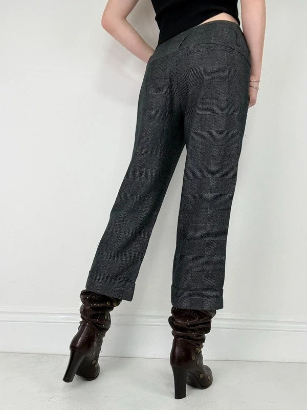 tartan checked grey cropped capri pants