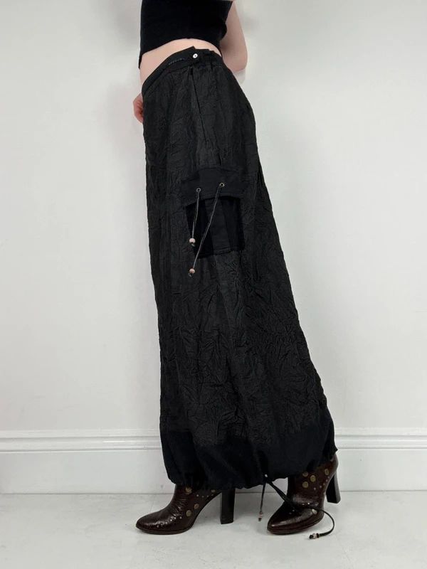 distressed black grunge maxi cargo skirt
