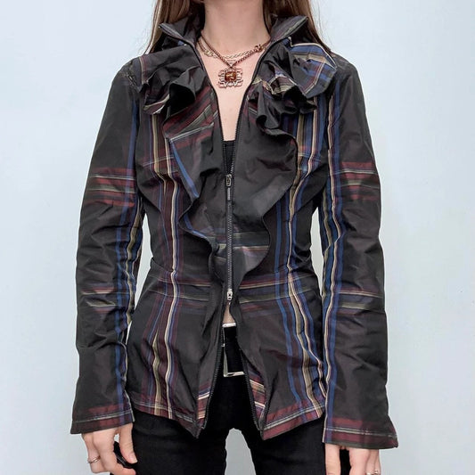 tartan checked structured ruffle shirt