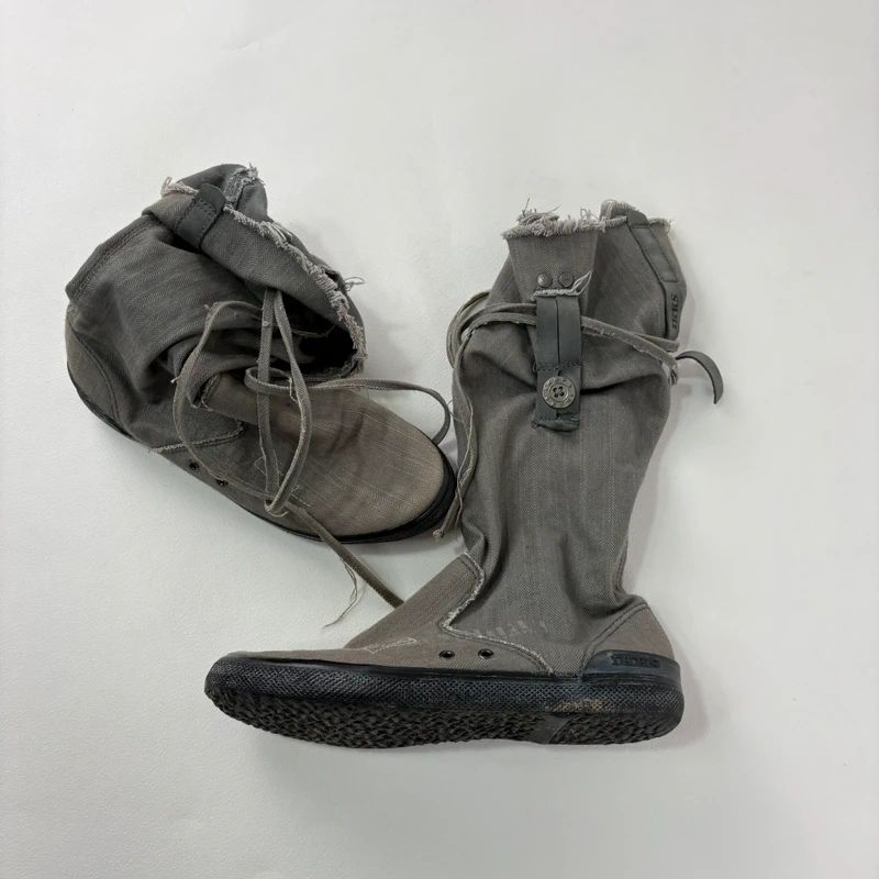 grey canvas slouchy trainer boots