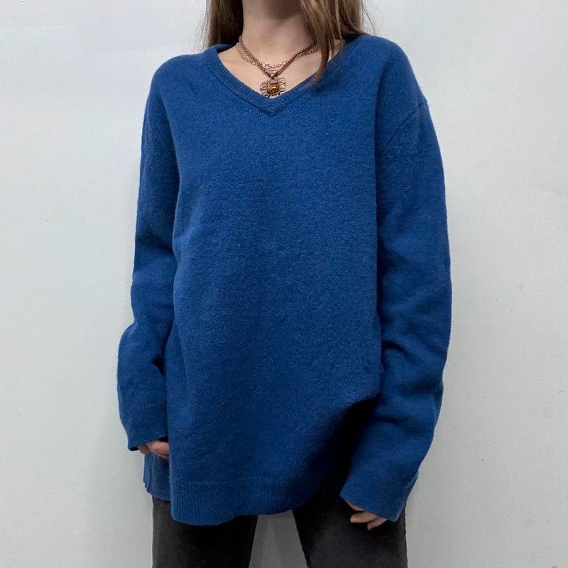 oversized blue wool knitted jumper