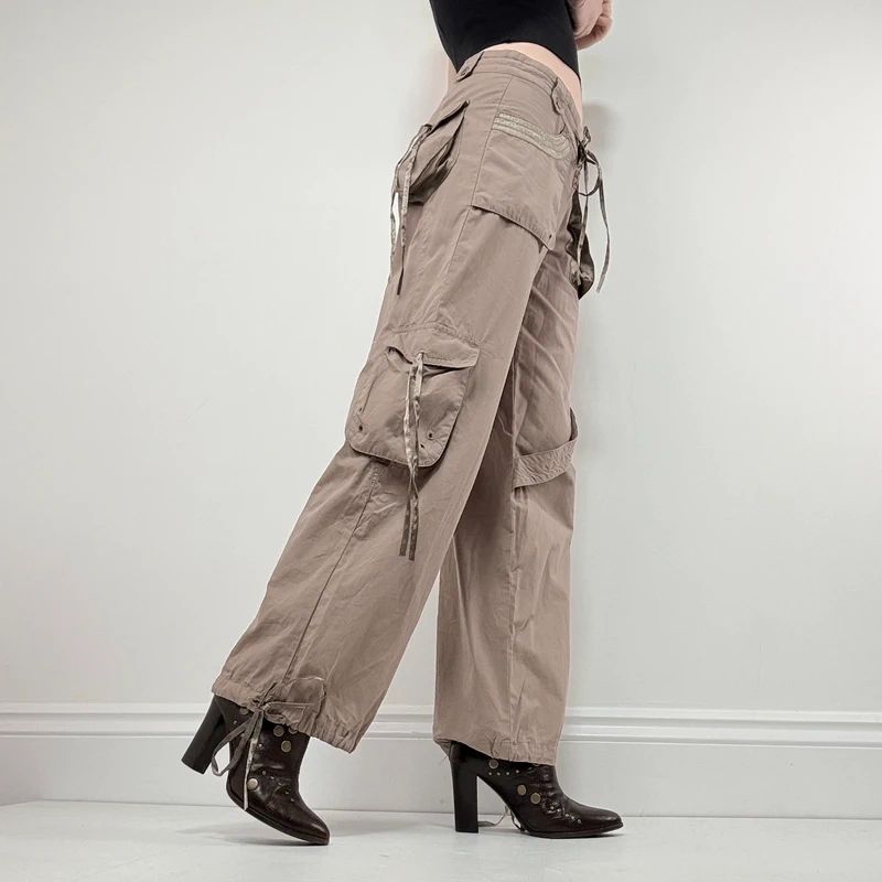 brown low rise tech trousers