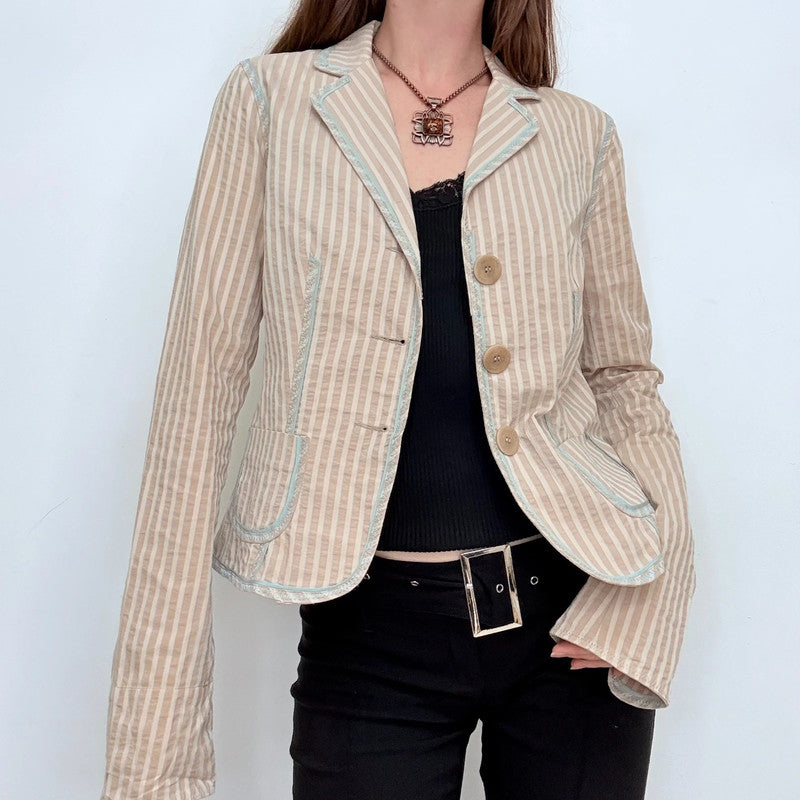 fitted pinstripe flared jacket