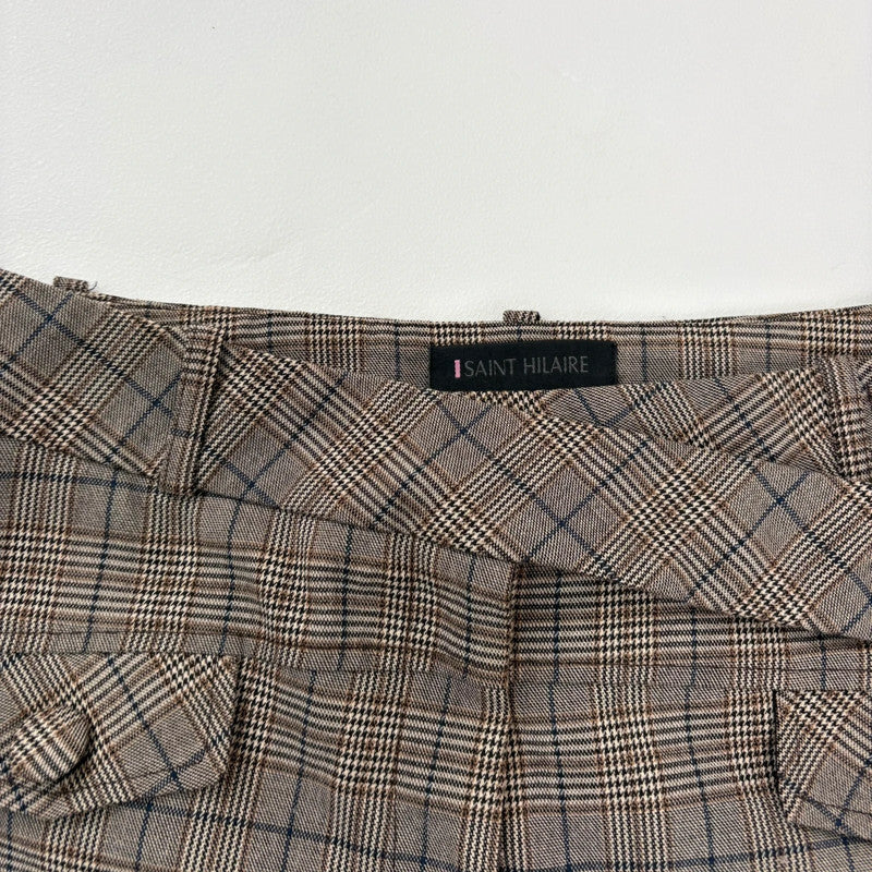 brown tartan checked wide leg suit pants