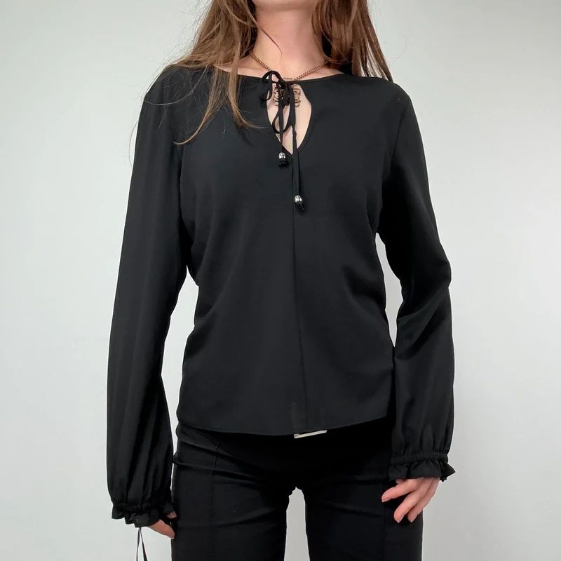 black flared floaty western boho blouse