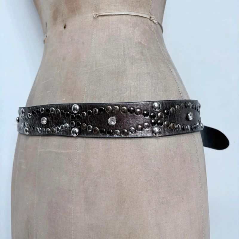 silver studded diamond leather belt