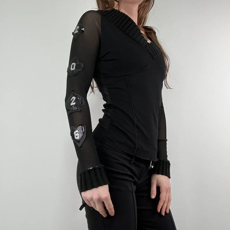 black layered mesh long sleeve slouchy rib top 2026