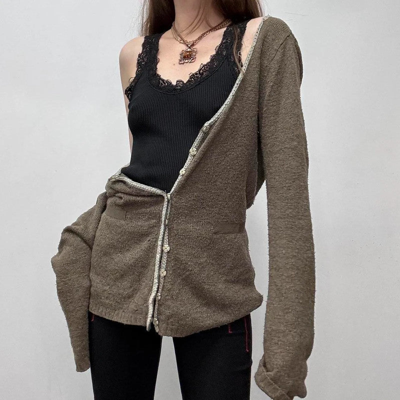 khaki brown flared cardigan