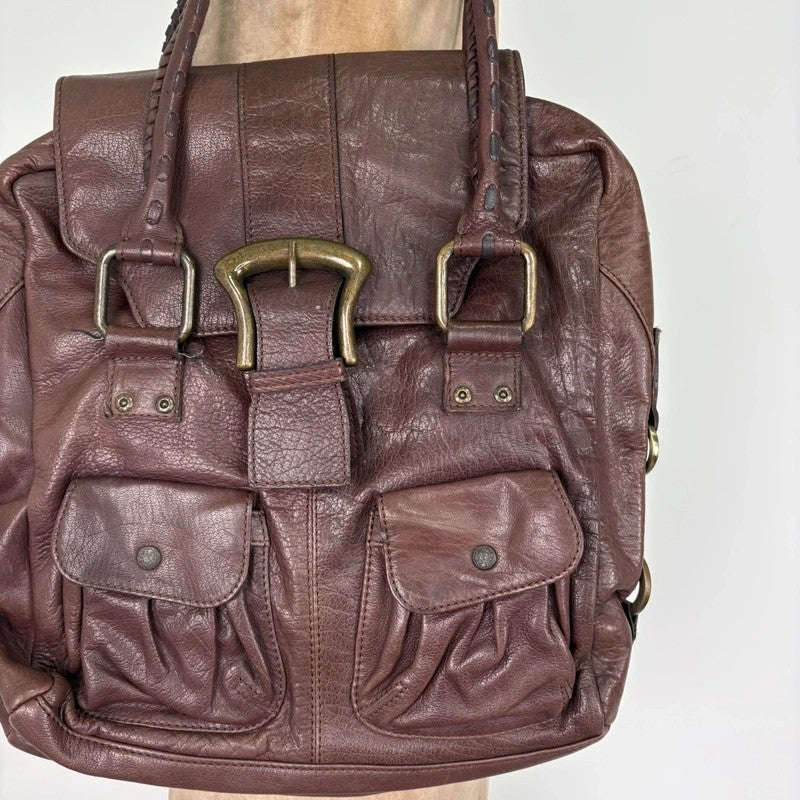 Brown buckle Y2K pocket slouchy tote bag