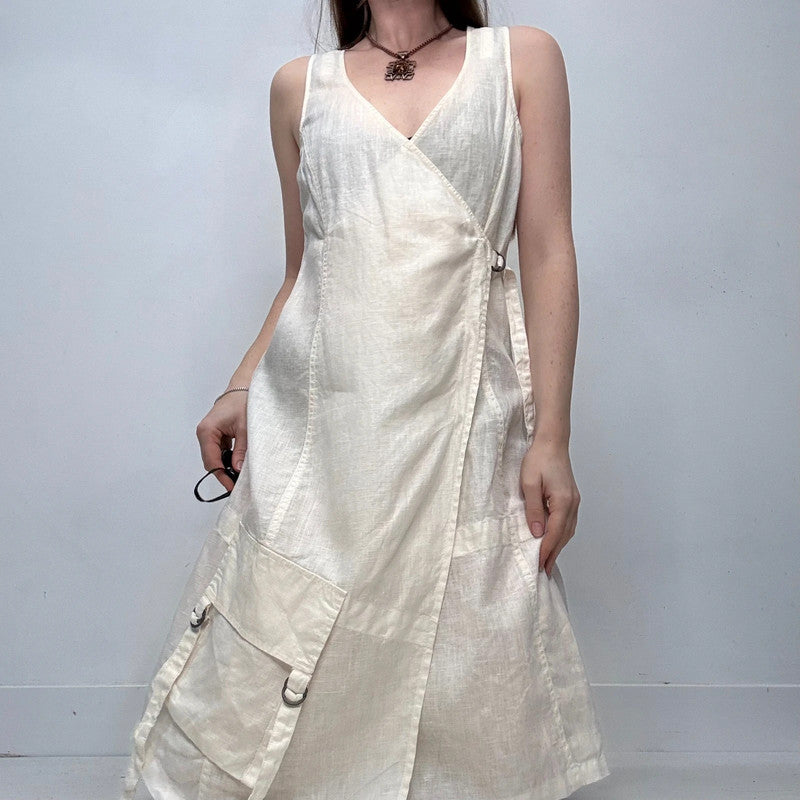 white linen utility wrap dress