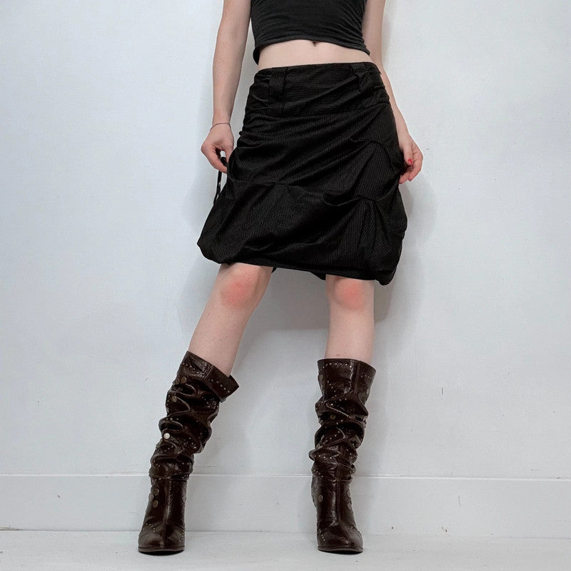 black draped pinstripe midi skirt