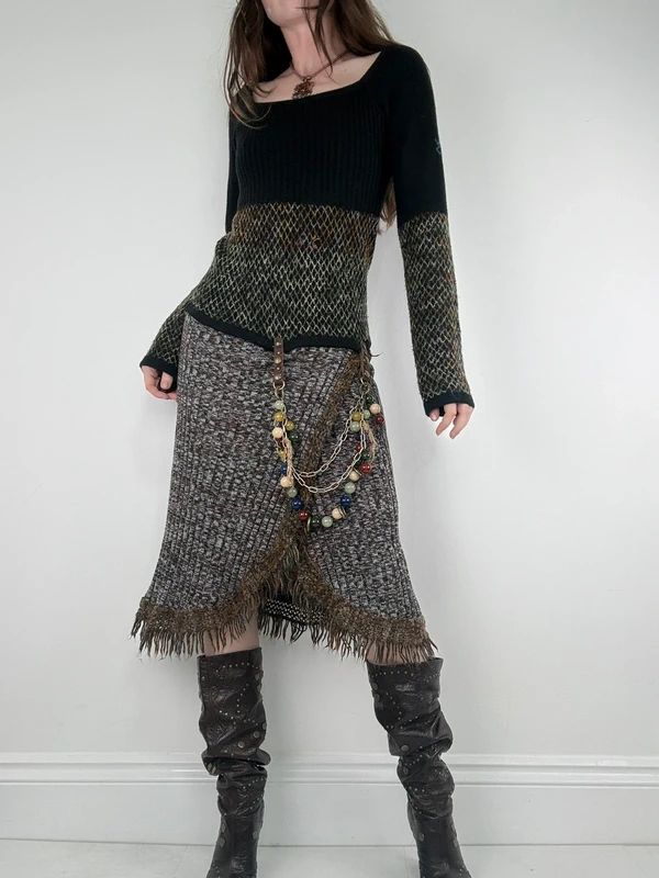Save the Queen drop waist knitted tassel beaded dress