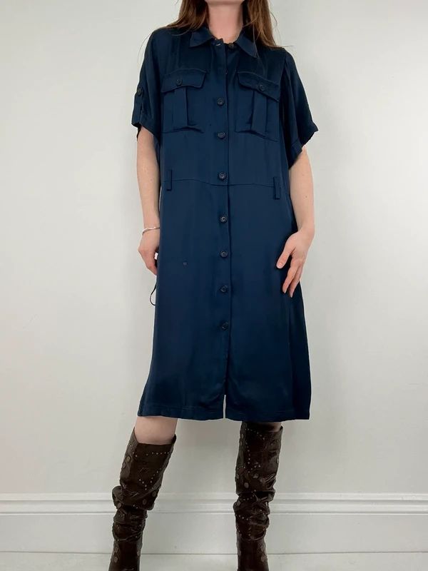 Navy satin Paul & Joe shirt dress