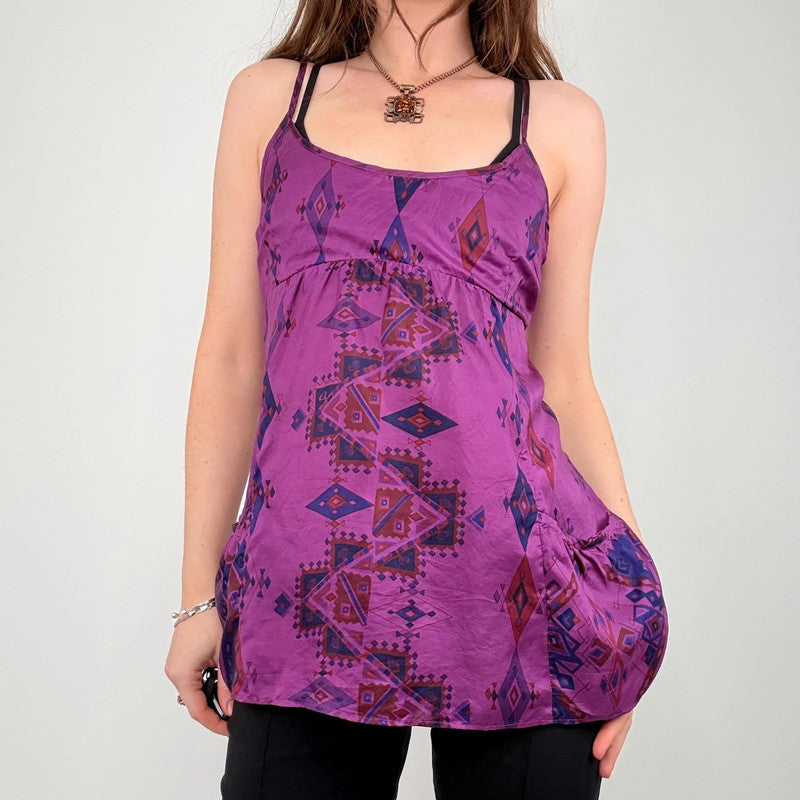 pink printed flared flutter vest