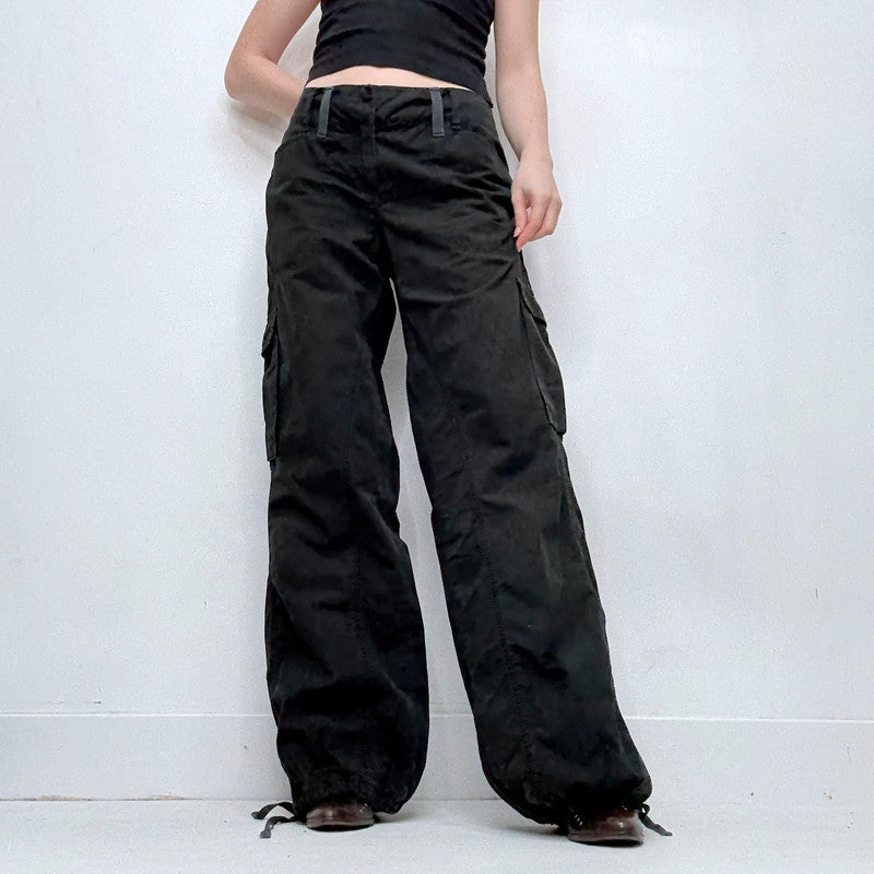 grunge flared black cargo utility trousers