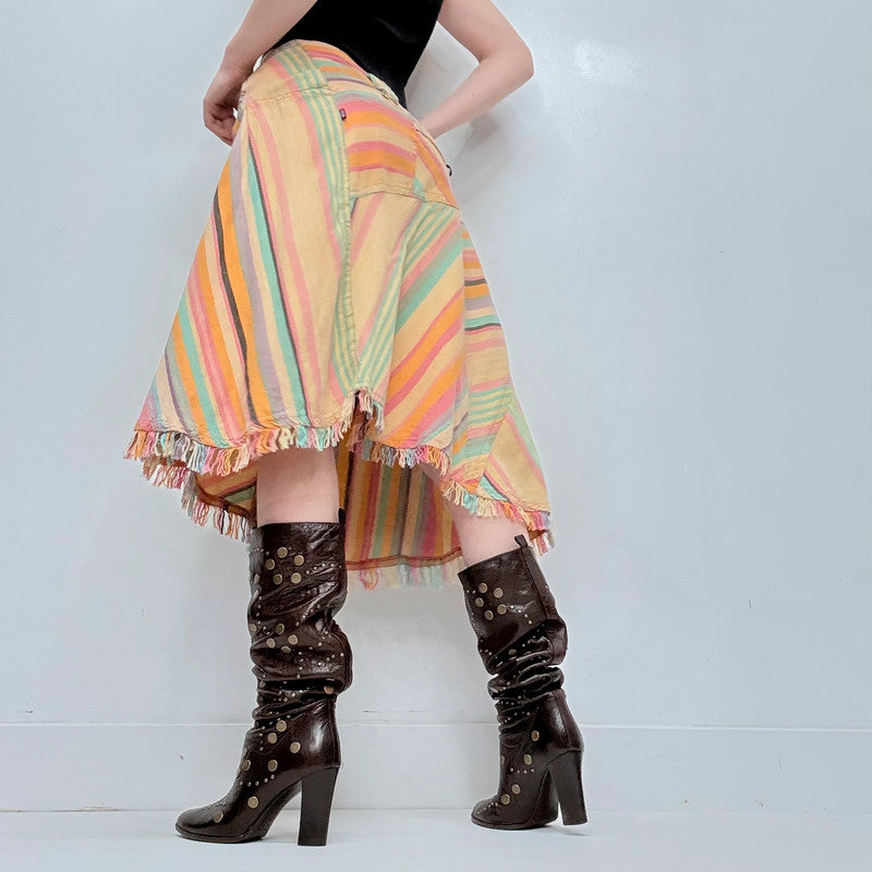 pinstriped asymmetric draped wrap skirt