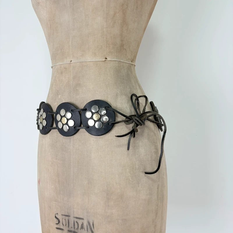 Black leather studded circle belt
