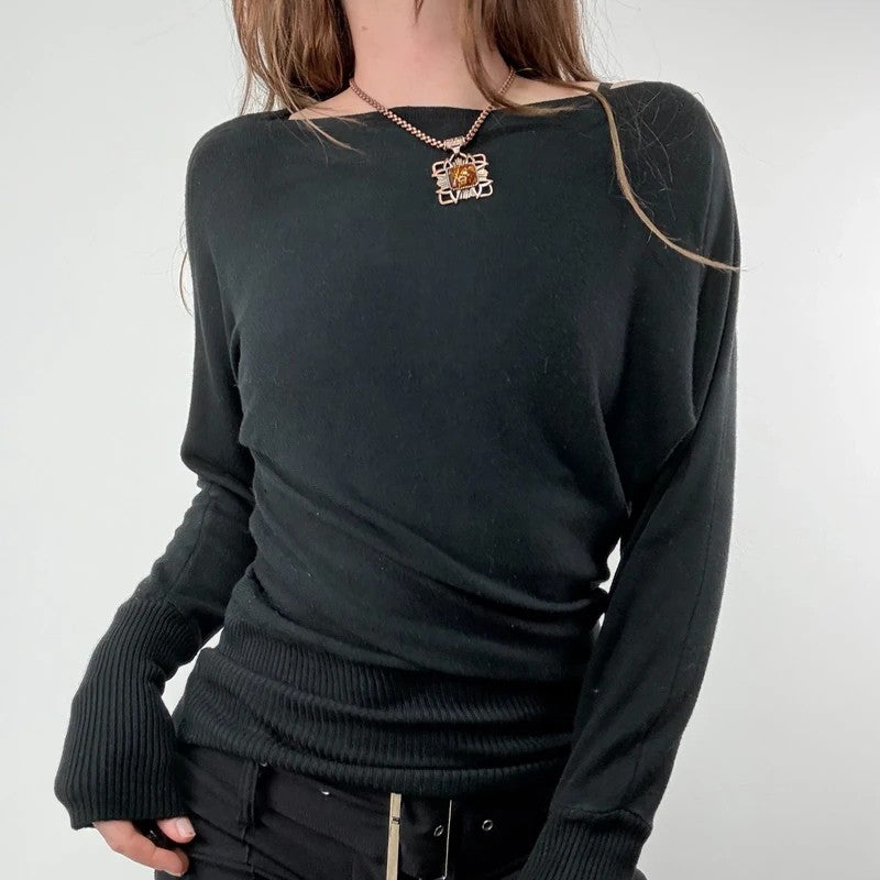 slouchy batwing slash neck ribbed jumper