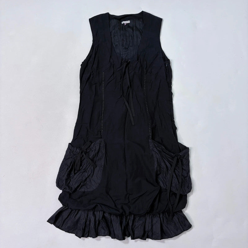 black puff gathered balloon dress