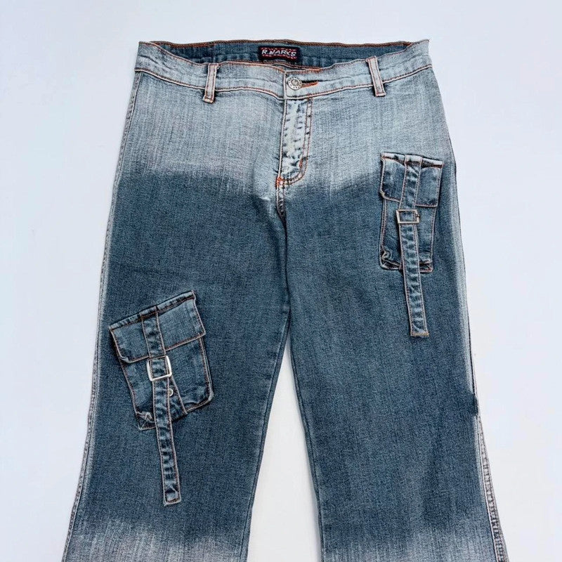 distressed grunge flared cargo jeans