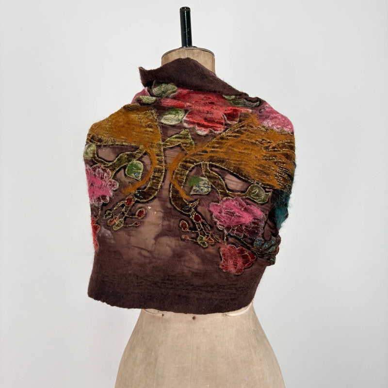 brown felt silk boho fairy scarf