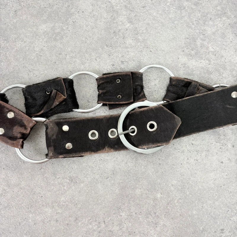 Pony hair cow hide leather chain link belt