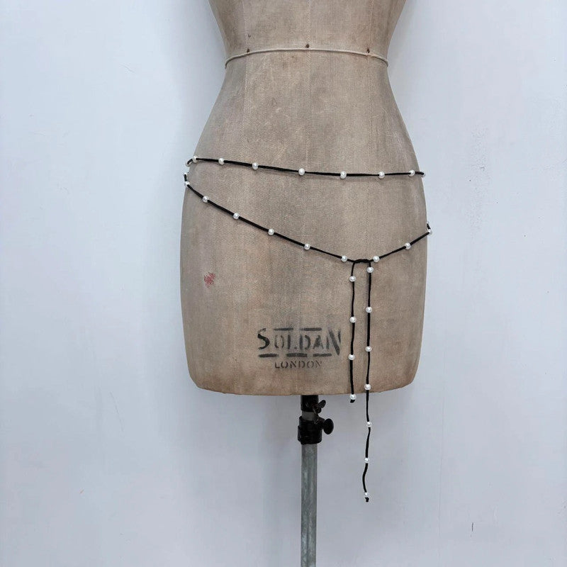 black suede pearl wrap waist beads
