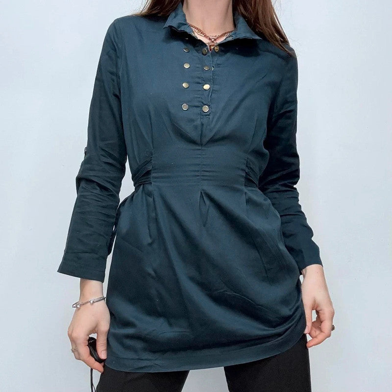 Navy flared studded shirt