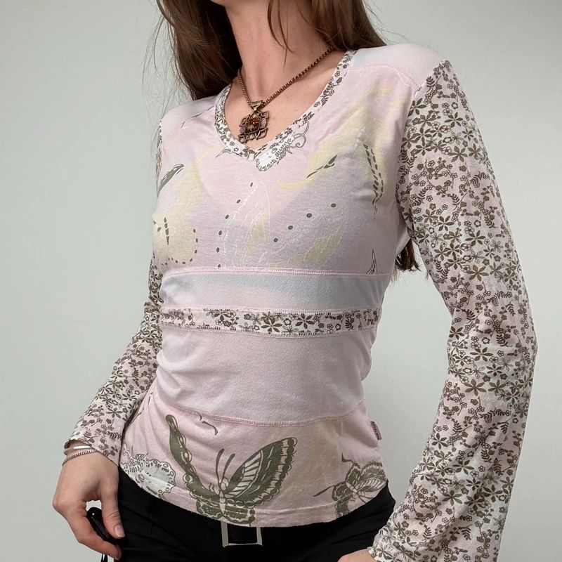Vintage pastel pink floral long sleeve fairy t-shirt