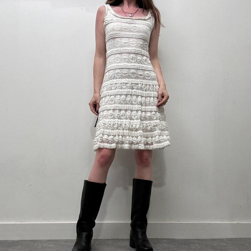 white lace flared coquette dress