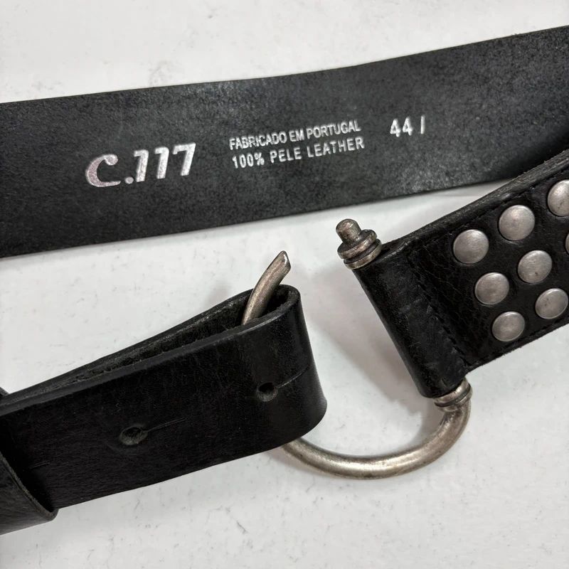 black leather studded silver metal belt