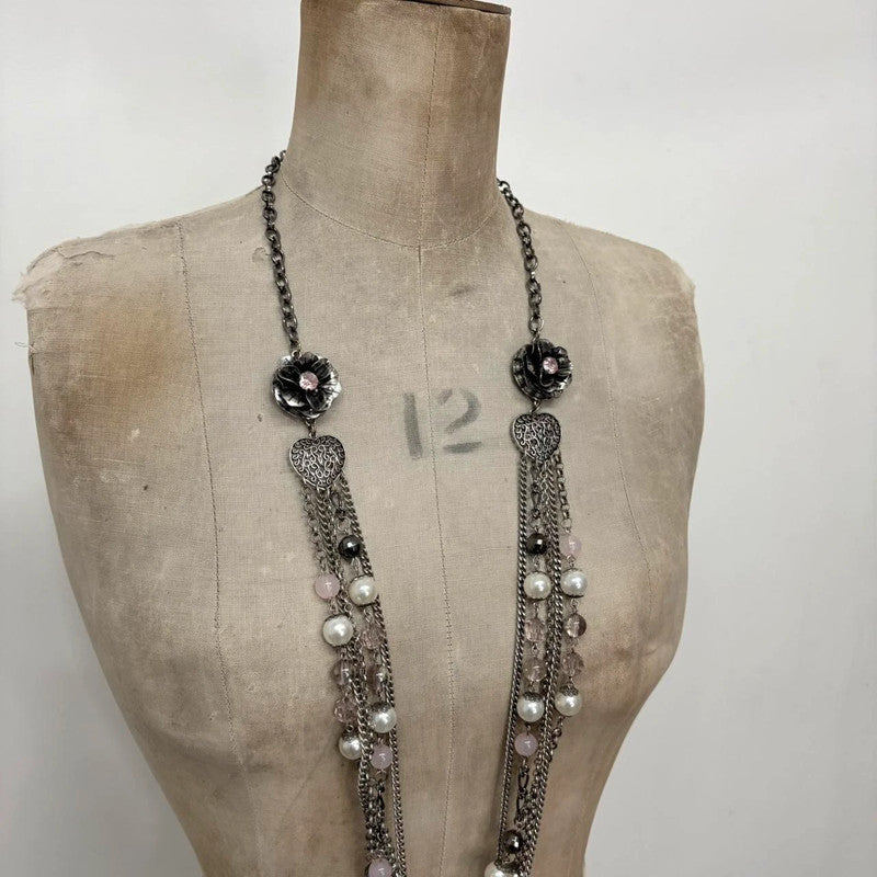 silver metal layered necklace