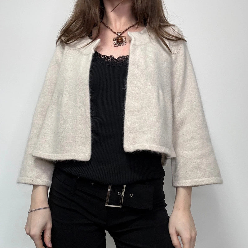 cropped cream angora fluffy knit cardigan