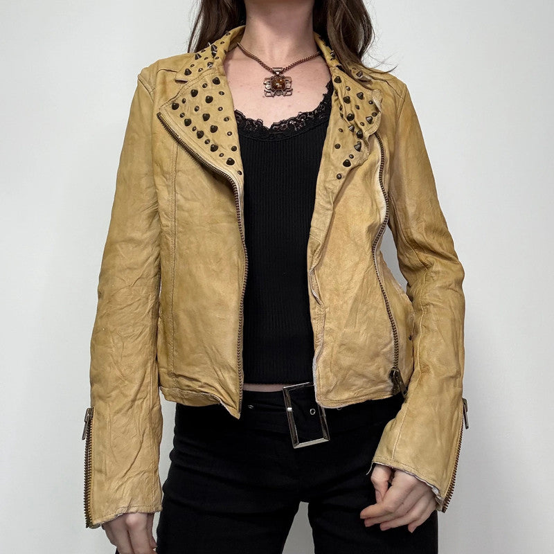 studded cropped leather asymmetric jacket