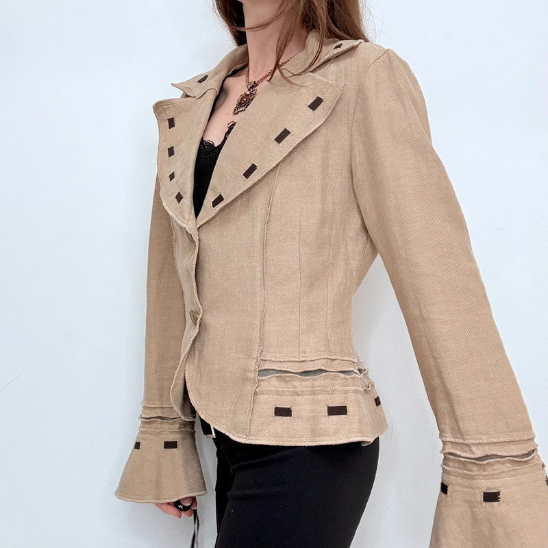 brown flared woven stitch jacket