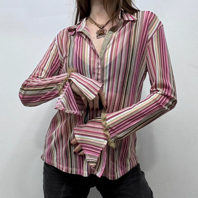 office pinstripe flared grunge shirt