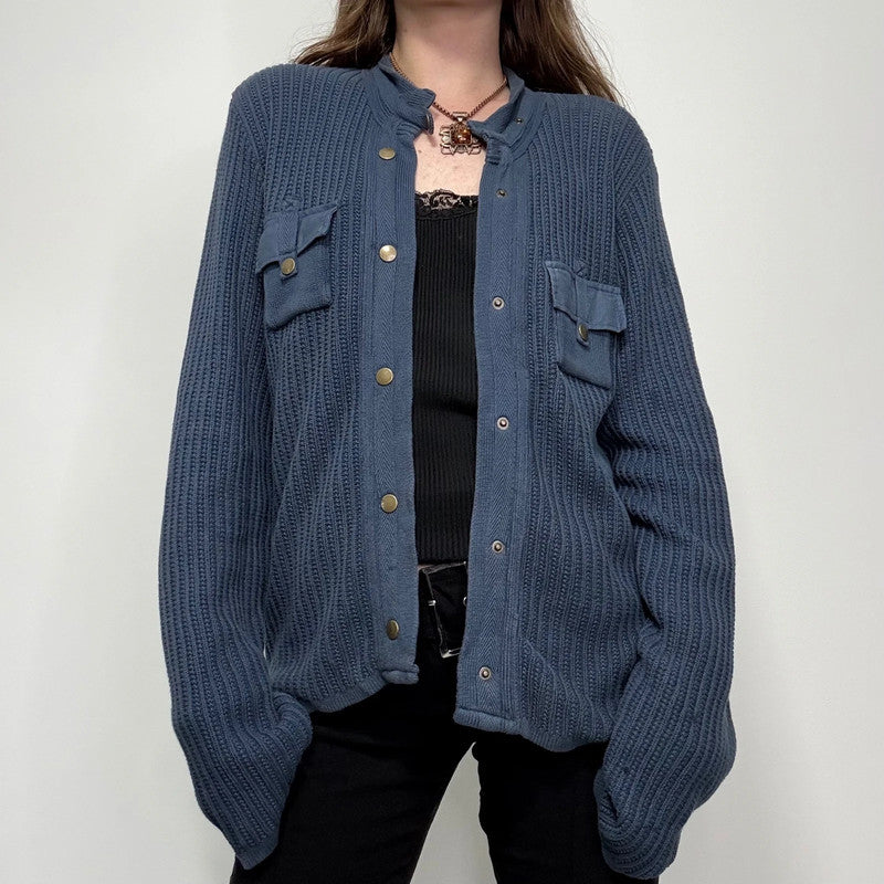 blue knitted military cardigan