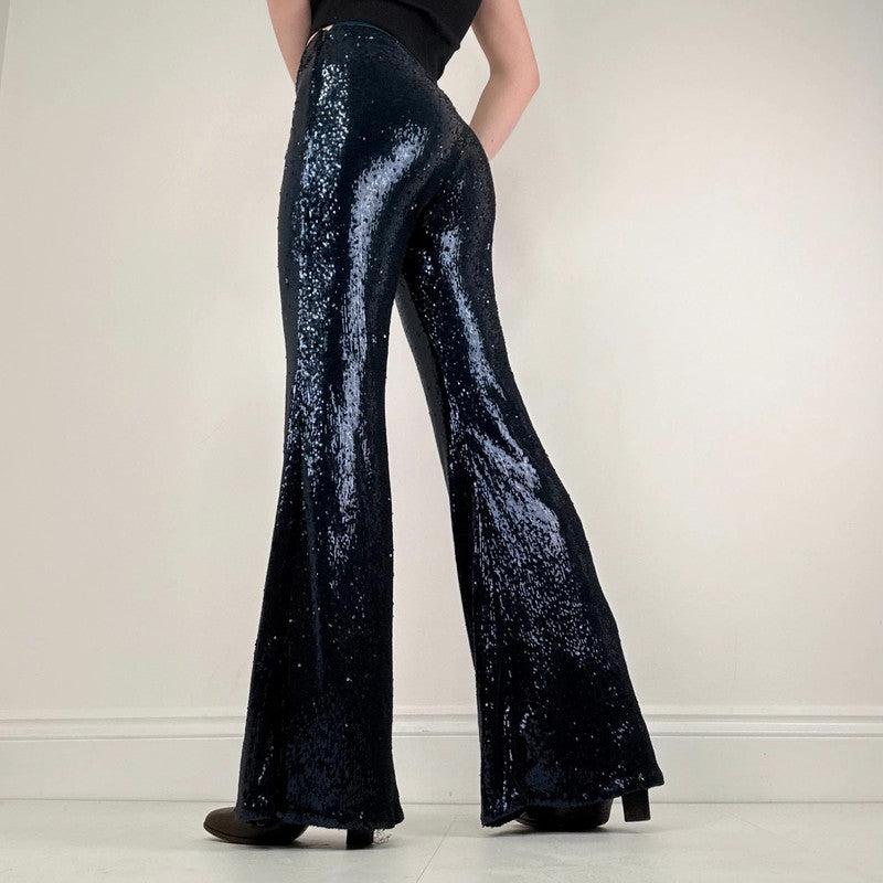 blue sequin metalic Free People flares