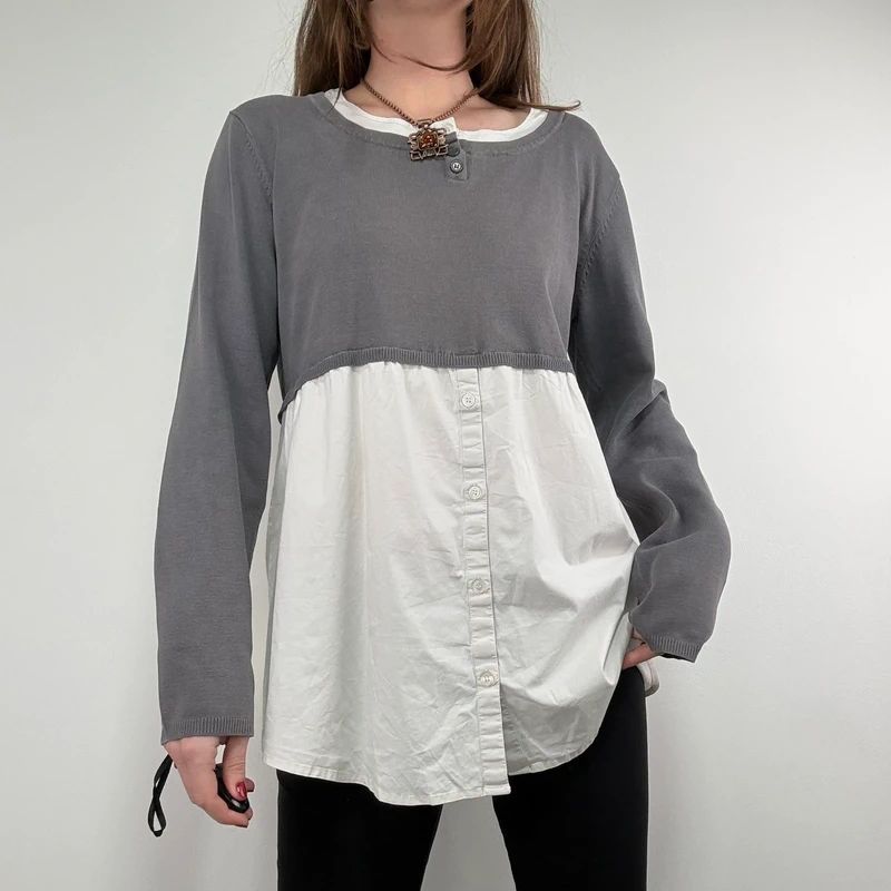 flared white shirt layered long sleeve top