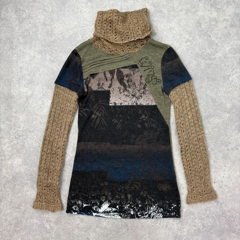 graphic distressed knit jumper