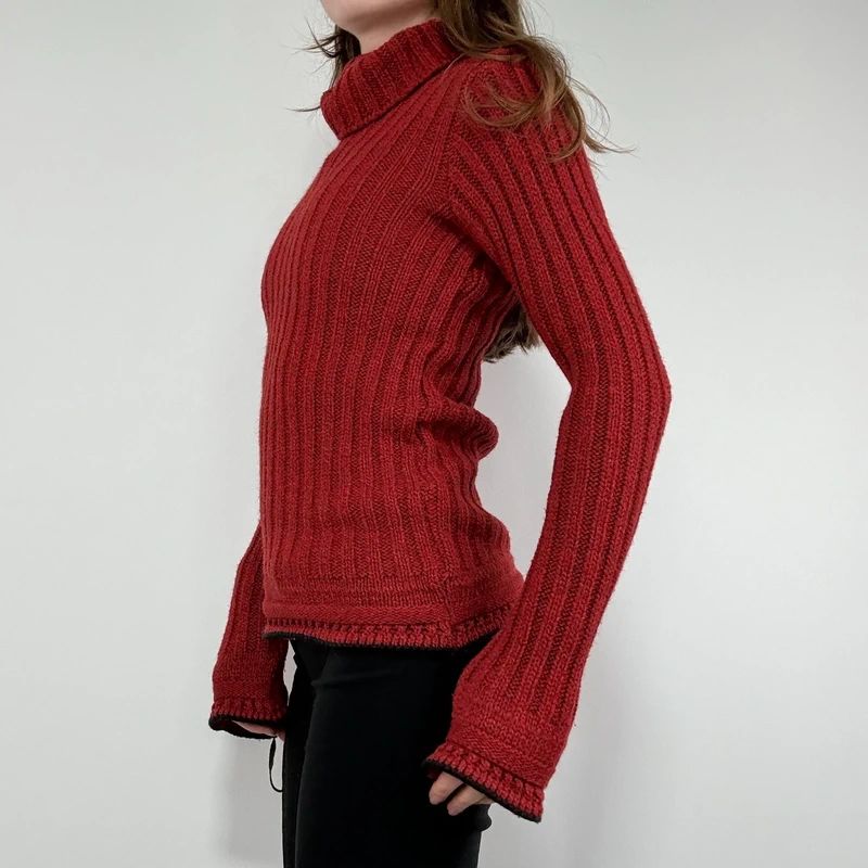 red wool ribbed knit jumper