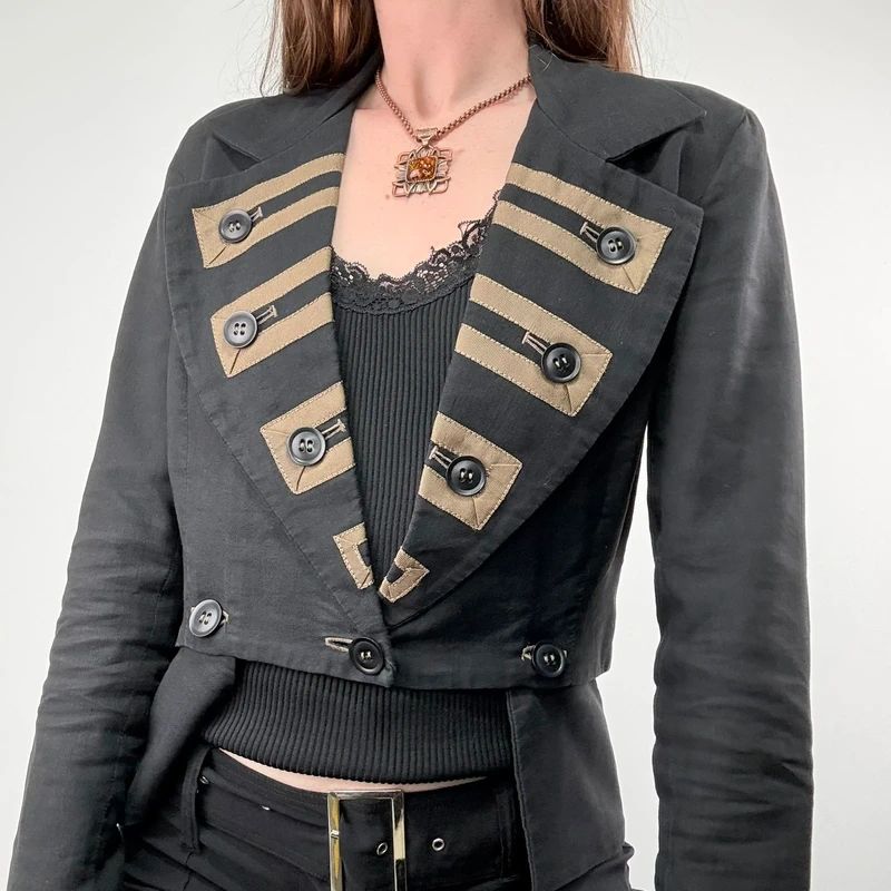 black cropped military napoleonic adjustable jacket