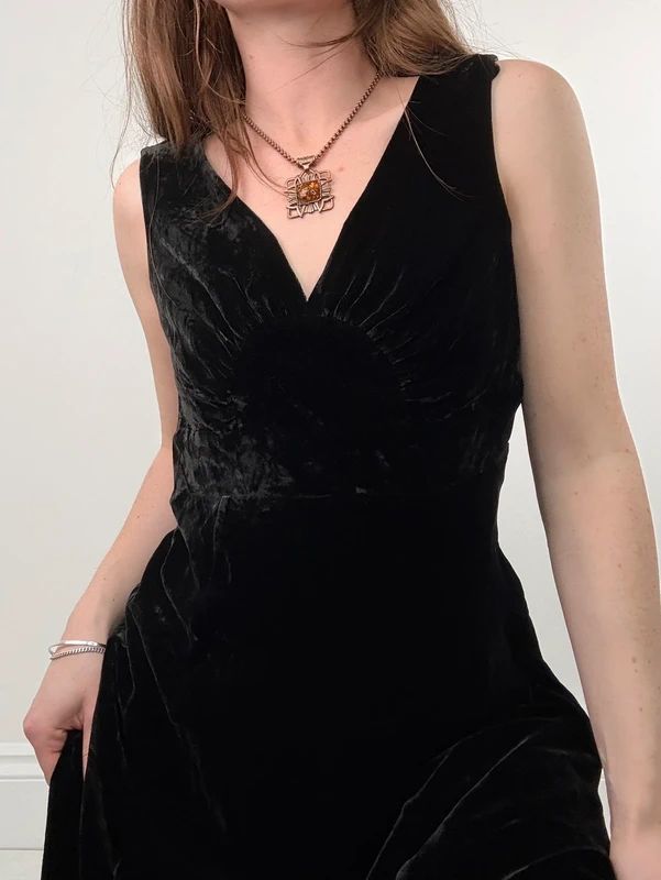 black velvet fitted flared midi dress