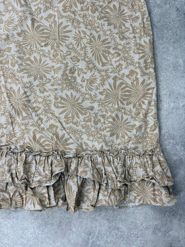 Beige floral double ruffle hem vintage skirt