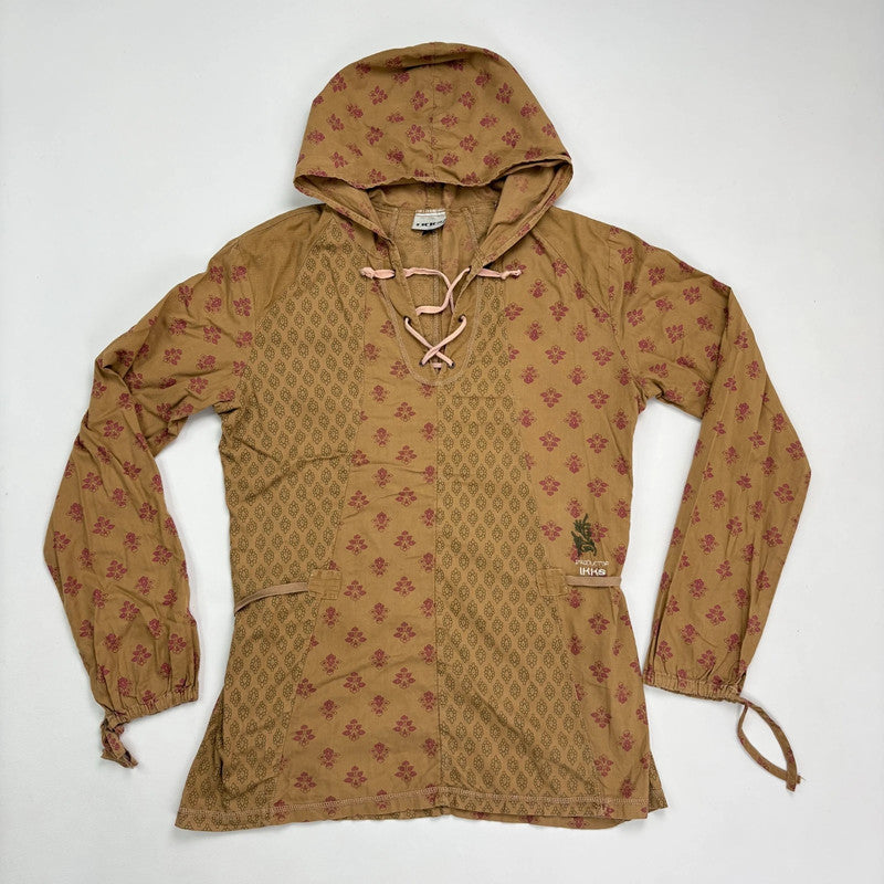 tan khaki printed cotton shirt