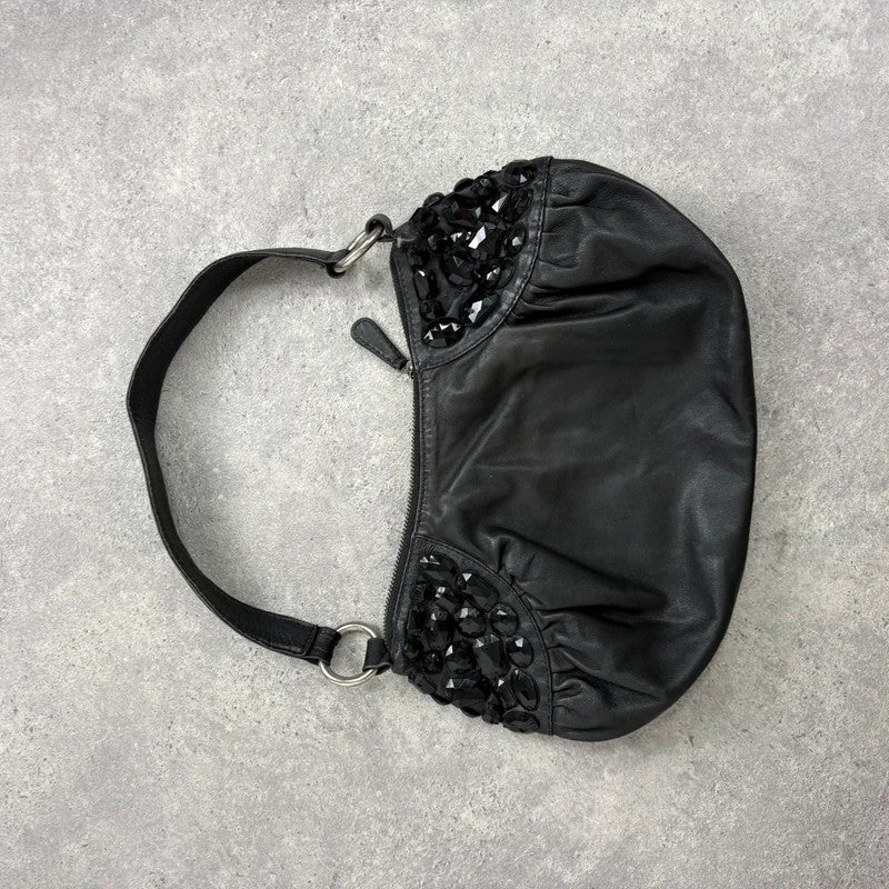 Leather gem studded mini handbag pouch hobo