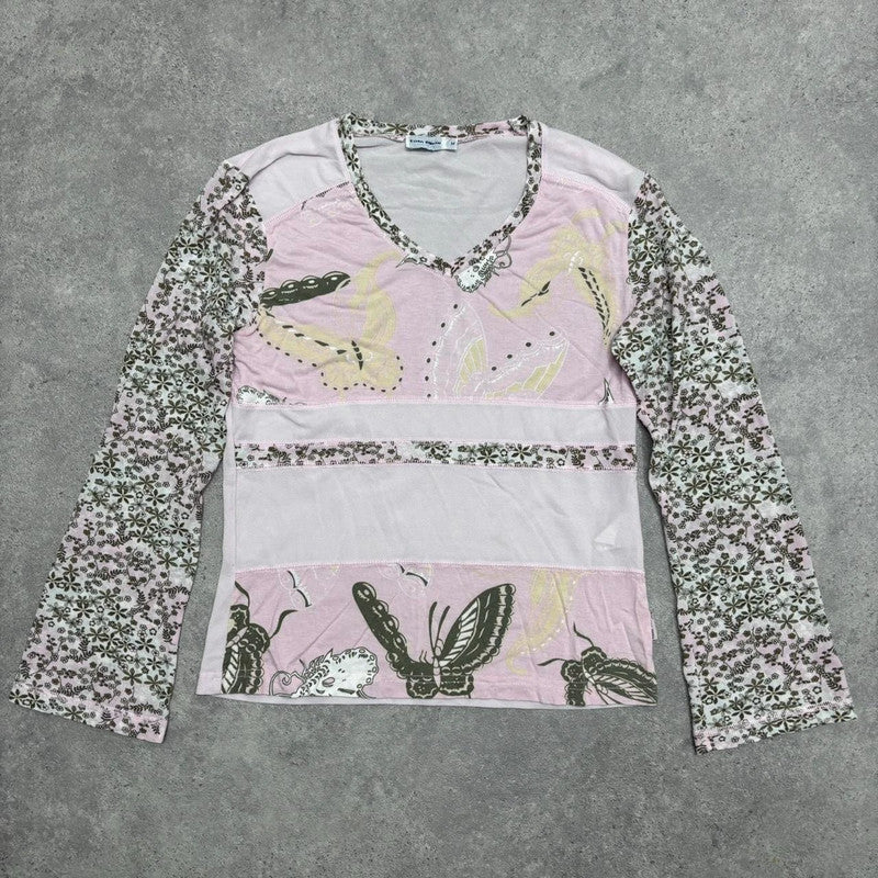 sheer mesh patterned y2k top