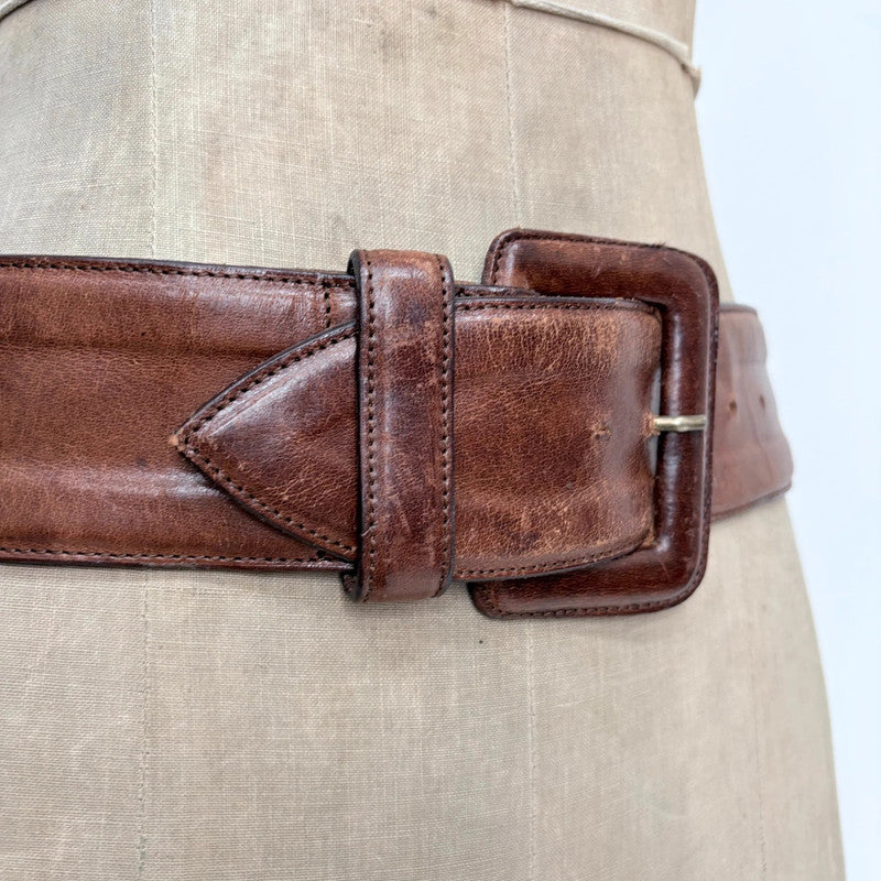 brown leather distressed thick belt