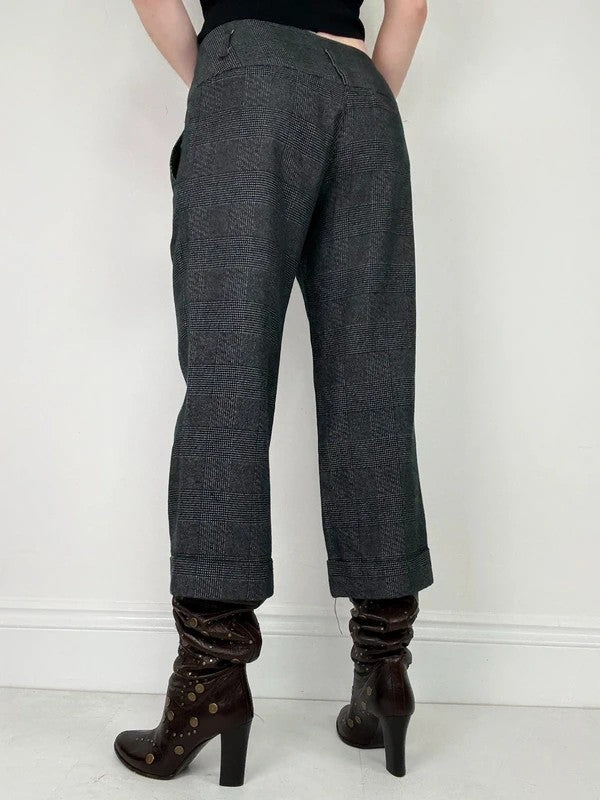 tartan checked grey cropped capri pants