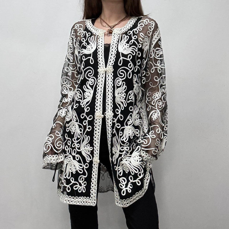 sheer lace embroidered shirt